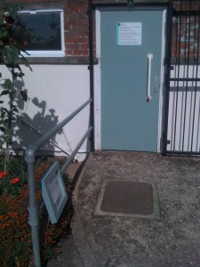 Woodland sage green door matches our notices