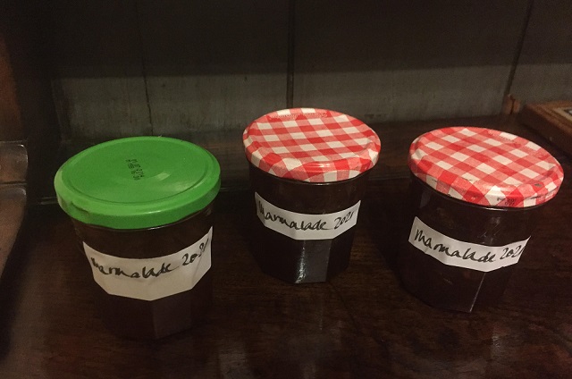 Three jars of homemade marmalade